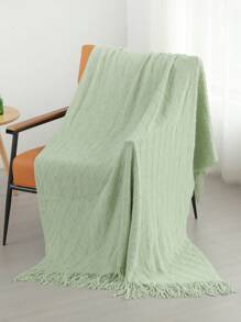 1 chiếc chăn dệt kim kẻ caro kim cương màu xanh bạc hà, chăn đắp chân hình chữ nhật tua rua phong cách Bắc Âu ấm áp cho ghế sofa, ngủ trưa tại văn phòng, sử dụng hàng ngày - Màu xanh nhạt - Xem 1