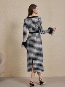 Modelyn Đầm midi bodycon tay bồng bềnh họa tiết răng sói thanh lịch cho nữ Đầm dạ hội dài - Nhiều màu - Xem 3