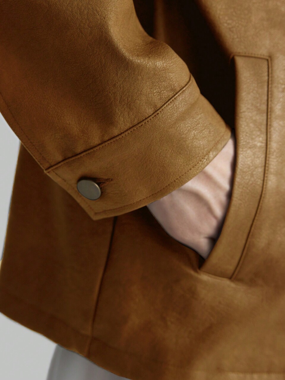 Women Autumn Coffee Loose Turndown Collar Pocket Motorcycle Jacket