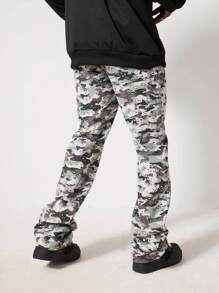 ROMWE MEN Street Life Men's Camouflage Print Layered Flare Leg Jeans - Blue - View 2