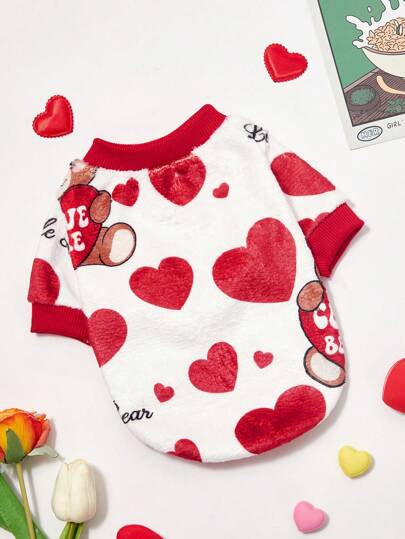 PETSIN 1 Pc Pet Dog/Cat Fleece Teddy Bear & Heart Print Warm Crew Neck