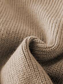 SHEIN 2pcs Young Girl's Cute Solid Color Ruffle Patchwork Knit Set, Round Neck Long Sleeve Sweater And Pants, Autumn/Winter - Khaki - View 8