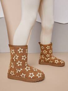Mini mi Top Holiday Gift Picks For Kids Chestnut Classic Mid-Calf Slip On Snow Boots With Iridescent Stars-Qute& Cozy,Pull On Winter Boots - Camel - View 3