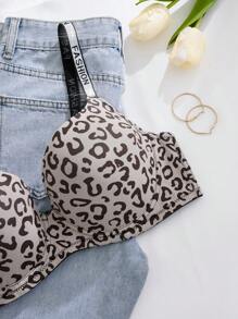 Bare Chapter 2pcs Plus Size Curve Leopard Underwire Push Up T-Shirt Bra With Washable Rhinestones Strap, Lift ClassicAnimalPrint - Multicolor - View 5