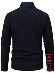 Manfinity Homme 1 chiếc áo khoác len cardigan nam có lớp lót giữ nhiệt - Màu xanh hải quân - Xem 2