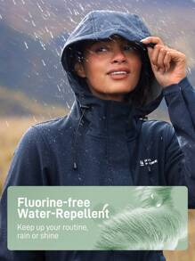 In My Nature Women's Outdoor Hooded Mid-Length Composite Sherpa Windbreaker Jacket, Water-Resistant, Cinched Waist, For Camping, Hiking, Commuting