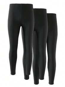 SHEIN Tween Boy 纯色简约修身休闲裤 - 黑色 - 查看 2