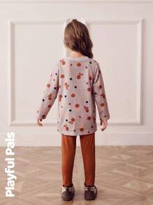 SHEIN Kleine Mädchen 2-teiliges Set mit lustigem T-Shirt-Kleid mit Kaninchenmotiv, süß/Vintage/Lässig/Home/Outdoor-Outfits für den Winter/Herbst - Verschiedenfarbig - Übersicht 2