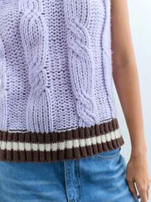 Maija Women's V-Neck Contrast Color Textured Pullover Vest, Warm For Autumn/Winter - Mauve Purple - View 5