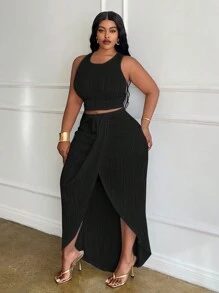 Slaydiva Conjunto de 2 piezas de talla grande blanco de corte slim - Negro - Ver 4