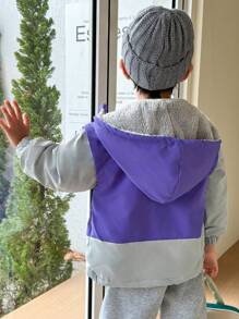 SHEIN Giacca invernale da ragazzo casual, tutto-fiammifero, da città, con cappuccio, stile da montagna, con due tonalità di grigio e viola, foderata termicamente, adatta per uso all'aperto, sport e utilizzo quotidiano - Multicolore - Visualizzare 2