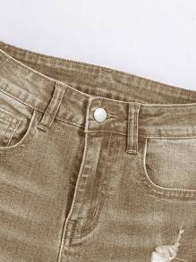 SHEIN Quần Jeans Denim Rách Túi Cài Nút Phía Trước Thường Ngày Cho Bé Trai Tuổi Teen - Rửa nhẹ - Xem 3