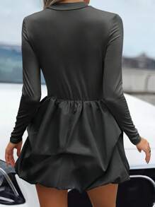 SHEIN Unity Plus Size Elegant Solid Color Bud Hem Mini Dress, Autumn - Grey - View 2