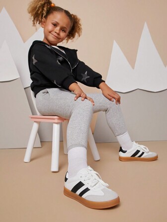 Mini mi Bestseller Kid's Panda Color Retro-Striped Sneakers With Gum Sole-Delivering Versatile Style And All-Day Comfort For Modern Fashion Leader.