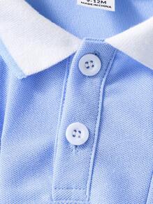 SHEIN Playful Pals Đầm tay ngắn cổ xẻ mùa hè cho bé gái - Màu xanh nhạt - Xem 6