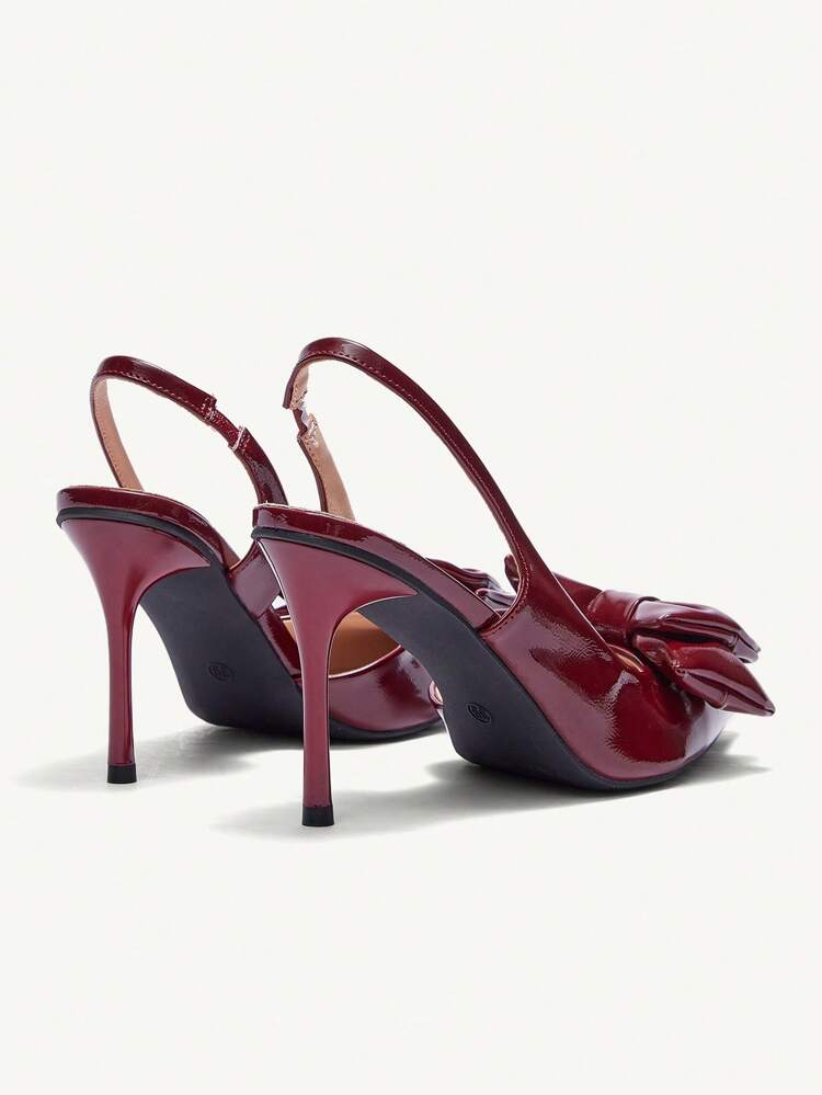 CUCCOO CHICEST Women's Pointed Toe Faux Leather Slip-On High Heel Pumps With Oversized Bow Design, Romantic And Elegant, Wine Red Color, Suitable For Dates, Tea Parties, And Parties For Vibe And Spring Shoes Spring Break Easter Prom Heels
