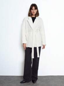 Maija Women's Warm Casual Diamond Quilted Lapel Neck Long Sleeve Padded Coat, Everyday Wear For Autumn/Winter - White - View 3