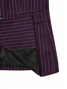 Manfinity Mode Men's Peak Lapel Front Button Long Sleeve Striped Minimalist Top And Pants Suit Set - Purple - View 4