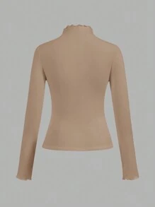 SHEIN EZwear 2 件黑色和卡其色修身长袖休闲 T 恤，秋冬款 - 彩色 - 查看 5