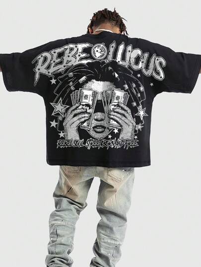 Street Life Herren Fledermausärmel Kurzarm T-Shirt mit Muster, geeignet für den täglichen Gebrauch im Frühling/Sommer, Halloween