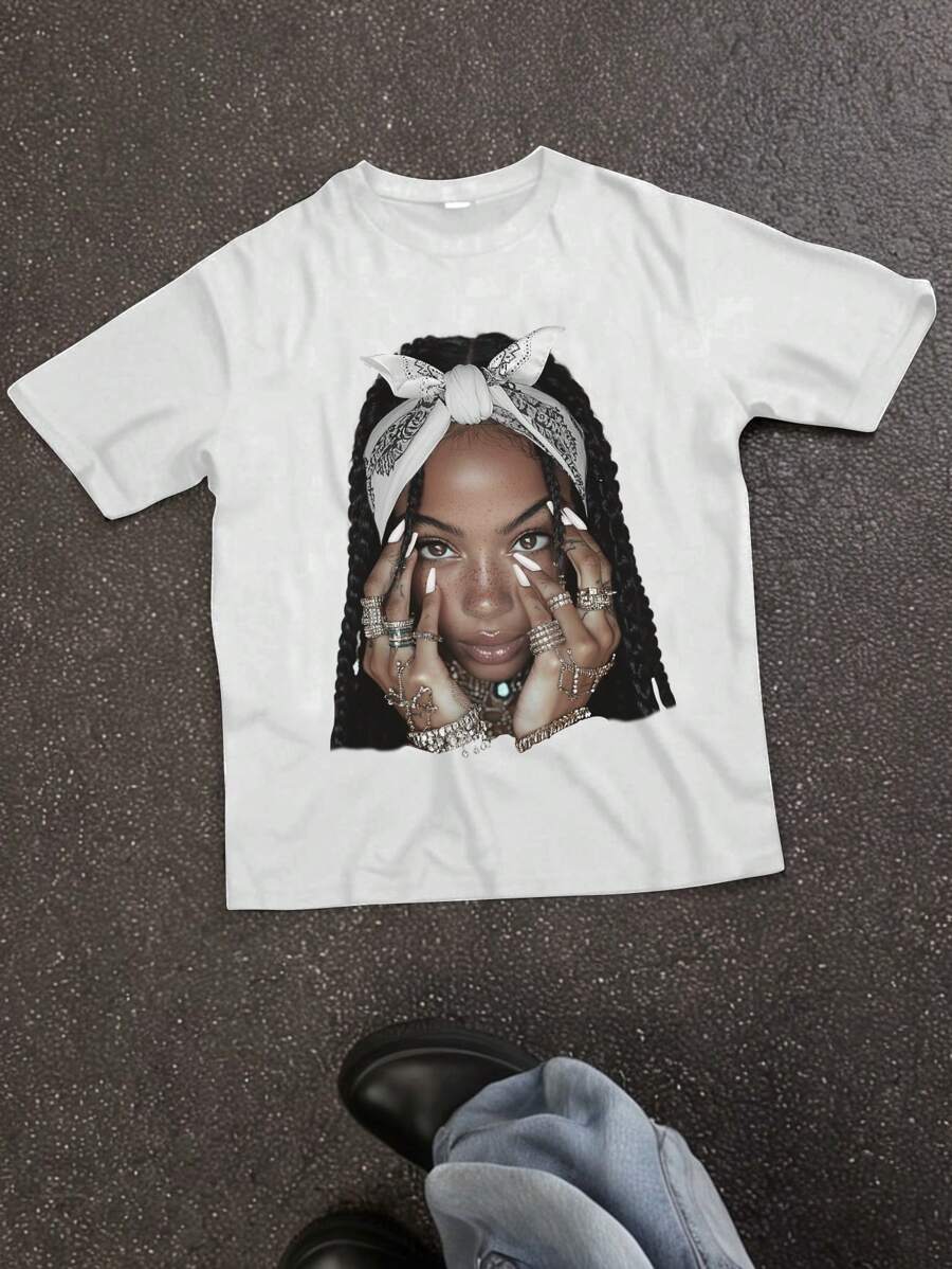 Slaydiva Áo thun cổ tròn tay ngắn in họa tiết thời trang đường phố cổ điển dành cho nữ, mùa hè - trắng - Xem 1