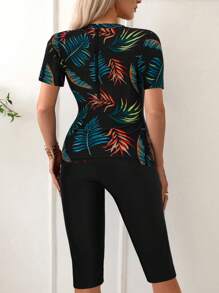 Swim Lushoire Women's Summer Beach Plant Printed Tankini Set - Dark Green - View 2