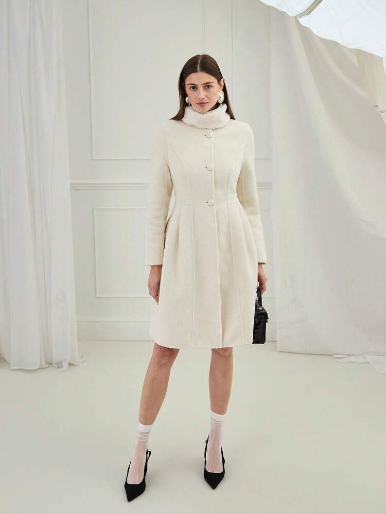 Women's Solid Color Front Button Closure Elegant Long Sleeve Overcoat, Fall/Winter,Warm Clothes,Winter Women Coat,Christmas Women Clothes,New Years Coat