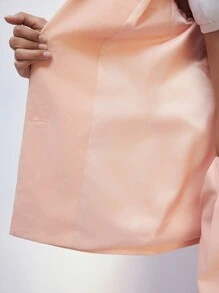 Maija Women's Apricot Turn-Down Collar Button Down Long Sleeve Suit Jacket With Padded Shoulders Front Pocket, Fashion Versatile For Casual, Commute, Valentine's Day Party - Pink - View 8