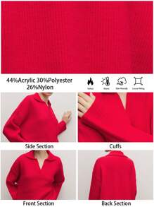 BizChic 圣诞红色连帽衫运动衫时尚女士针织运动衫办公室服装，春夏 - 紅色 - 查看 3