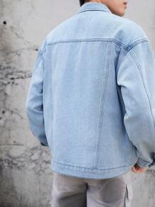 Manfinity Roghcode Plus Size Men's Button Front Long Sleeve Pocket Frayed Hem Casual Denim Jacket - Blue - View 2