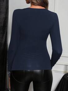 SHEIN Clasi 带褶边领口和袖口的优雅女式衬衫 - 藏蓝色 - 查看 2