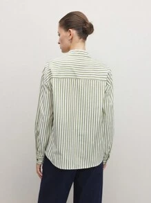BizChic 女士绿色条纹长袖衬衫，优雅办公室正装衬衫，春夏季，感恩节/新年/