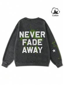 Manfinity EMRG Men's Casual Letter Print Round Neck Long Sleeve Pullover Sweatshirt, Autumn/Winter - Black - View 2