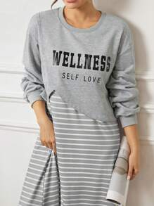 Mulvari Áo nỉ in chữ cổ tròn dài tay đơn giản cho nữ mặc hàng ngày - Xám - Xem 3