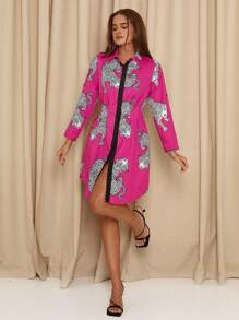 SHEIN Clasi Damen kurzes tailliertes Businesskleid, Magenta/Pink, Herbst