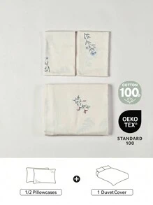 [100% Baumwolle] 2/3-teiliges Bettwäsche-Set mit Blume Muster, Knopfverschluss und Eckbändern, weich, hautsympathisch und atmungsaktiv, leicht und glatt, geeignet für alle Jahreszeiten, Bettwäsche-Set, weicher, komfortabler Bettbezug, für alle Bettgrößen, 1 Stück Bettbezug und 1 Stück/2 Kissenbezüge, Rama Bettzeitkomfort