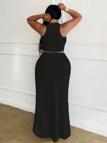 Slaydiva Conjunto de 2 piezas de talla grande blanco de corte slim - Negro - Ver 2