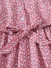 PrepCrw Young Girls Elegant Ditsy Floral A-Line Waist Cinching Collared Dress, Suitable For Spring & Autumn
