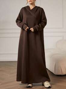 Mulvari Women Solid Color Loose Fit Casual Pullover Hoodie  Fall Outfit - Coffee Brown - View 6