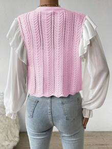 Chiquease Women's Casual Button-Front Ruffle Trim Cardigan For Autumn - Pink - View 2