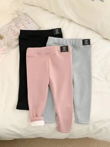 SHEIN LMoss Kids LMoss Baby Girl 2pcs/Set Baby Girl Thermal Lined Leggings, Warm, Affordable, Suitable For Outdoors & Home - Pink - View 4