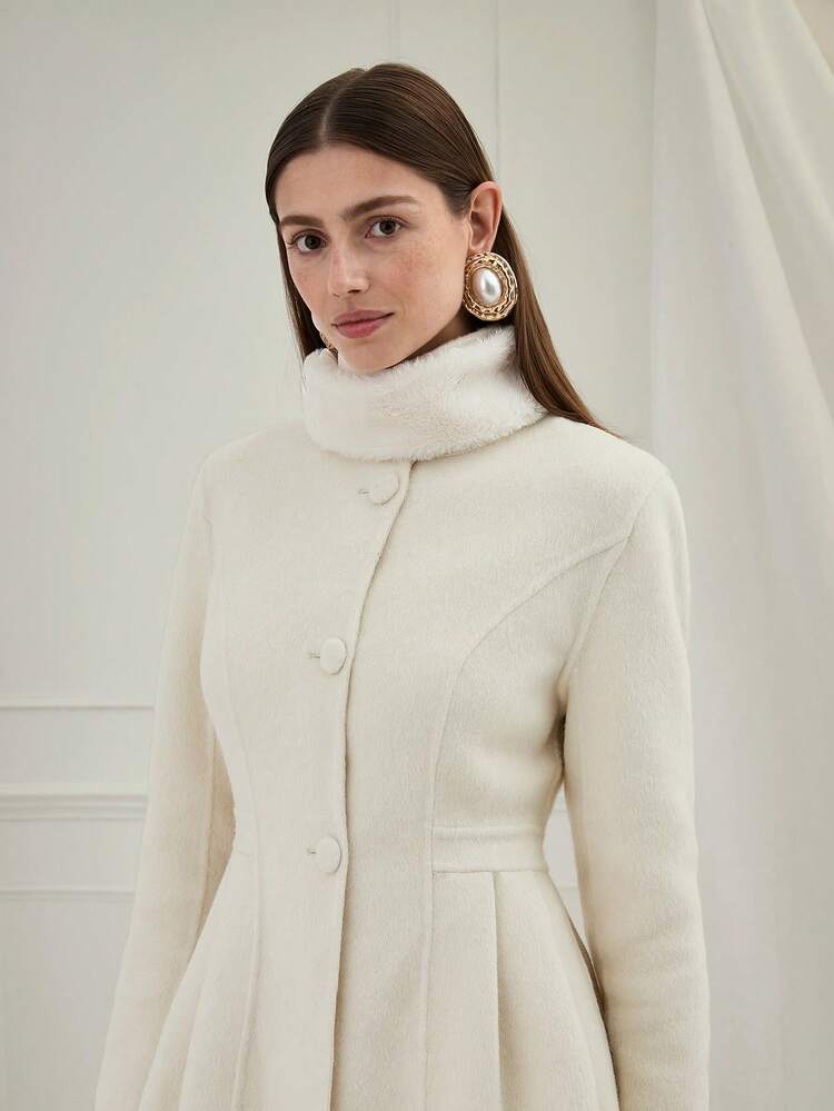 Women's Solid Color Front Button Closure Elegant Long Sleeve Overcoat, Fall/Winter,Warm Clothes,Winter Women Coat,Christmas Women Clothes,New Years Coat