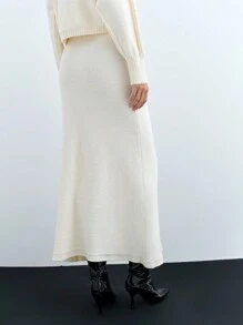 Maija 女士白色麦穗针织装饰松紧腰宽松条纹麦穗图案优雅百搭时尚舒适裙子，适合所有季节，情人节送给优雅女士的礼物 - 白色 - 查看 4