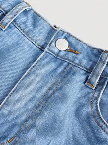 SHEIN Girlism Teen Girls' Butterfly Print Distressed Straight Loose Casual Jeans With Pockets