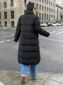 SHEIN Cottnline 女士黑色高领羽绒口袋细节冬季外套 - 黑色 - 查看 3