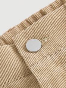 SHEIN MOD Women's Solid Color Loose Fit Pocket Palazzo Pants - Khaki - View 3