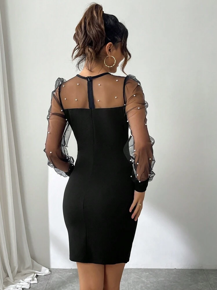 green emerald velvet dress Bishop Sleeve Fitted Knee Length Bodycon Dress Women 2019  NafeesMart