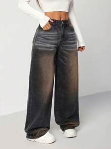 SHEIN EZwear Women's Black Loose Fit Low Waist Wide Leg Jeans