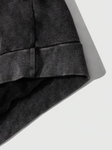 PAVTROS Manfinity Streetrush Men's Casual Letter Print Pullover Hoodie For Autumn, Fall And Winter, Men Graphic Black Long Sleeve Hoodies, Men's Street Style Washed Cotton Hoodie, Boyfriend Gifts, Christmas Gifts - Black - View 4