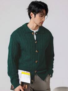 Manfinity Homme Men Front Buttoned Long Sleeve Minimalist Top, Casual Daily Wear